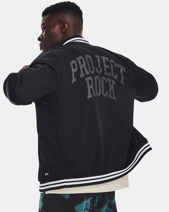Men's Project Rock Mesh Varsity Jacket in Black image number 0